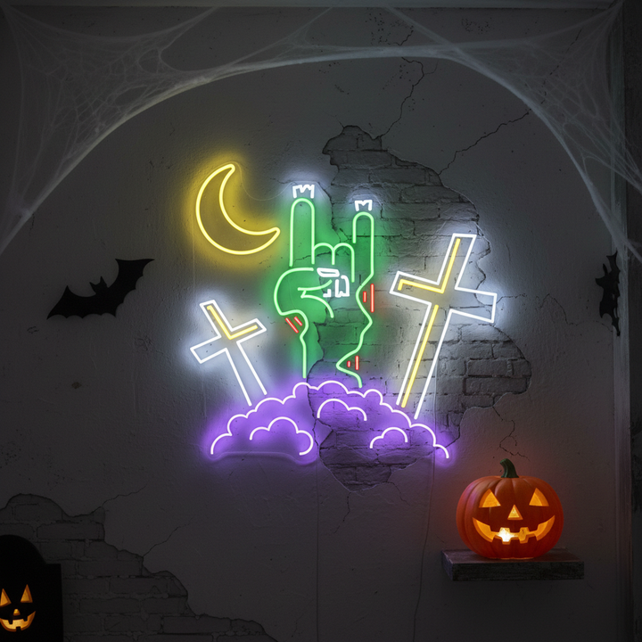 Devil Horn Zombie Hand Gesture Halloween LED Neon Sign