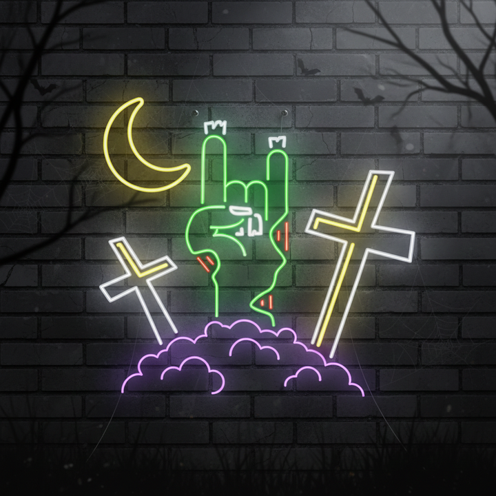 Devil Horn Zombie Hand Gesture Halloween LED Neon Sign
