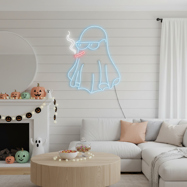 Glow Ghost Smoking Halloween LED Neon Sign by LEDNeons - Light Background