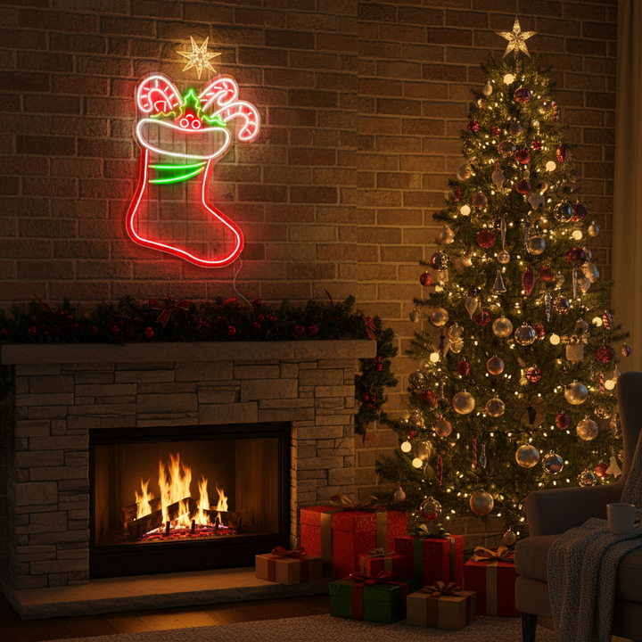 Stocking Merry Christmas Neon Sign