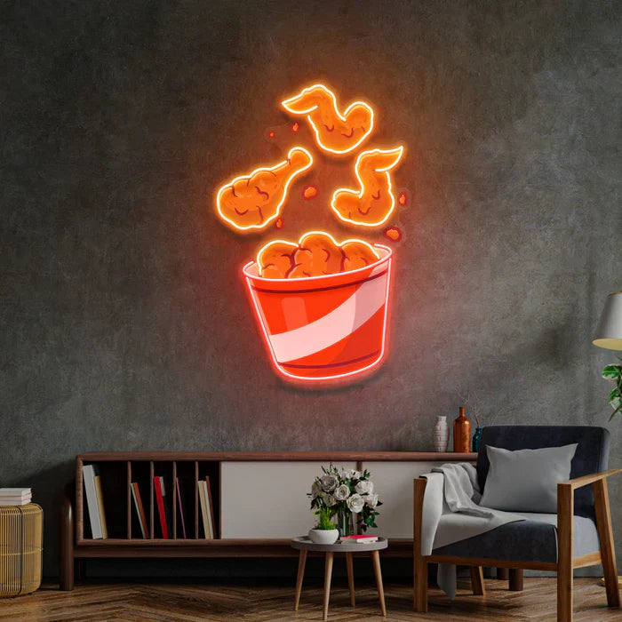 Flying Fried Chicken UV Art LED Neon Sign by LEDNeons - perfect for fun wall décor, restaurants, and playful spaces.