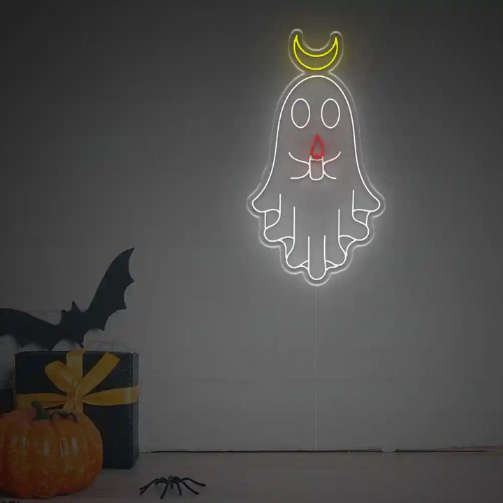 Ghost Handing A Candle Halloween LED Neon Sign by  LEDNeons -  ideal Halloween decoration for walls and photo backdrops.