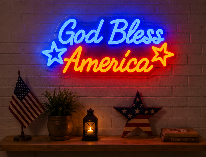 God Bless America Neon Sign Patriotic LED Wall Light
