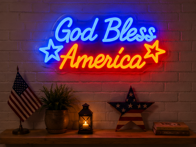God Bless America Neon Sign Patriotic LED Wall Light