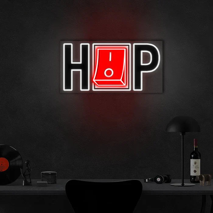 HIPHOP UV Art LED Neon Sign in black and red color by LEDNeons - ideal for music lovers, street-style décor, and urban spaces.