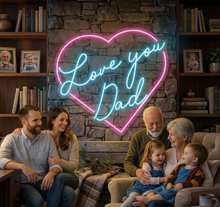 ``Love You Dad" Heart-Shaped Custom Neon Sign