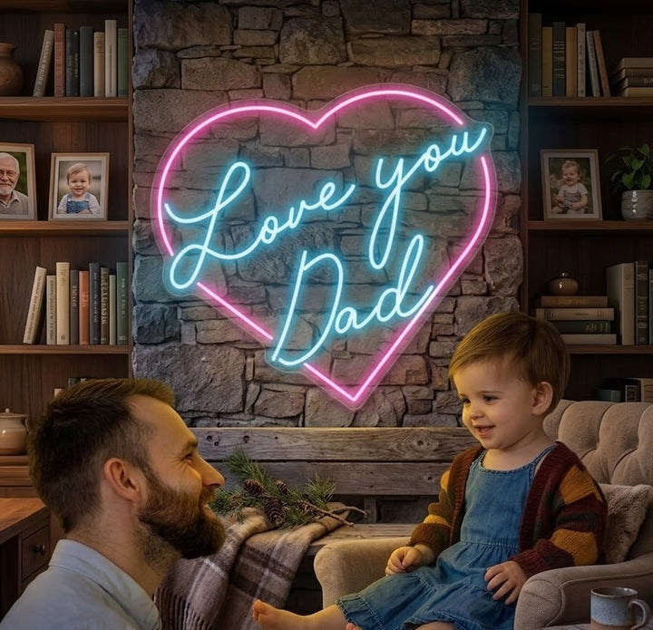 ``Love You Dad" Heart-Shaped Custom Neon Sign