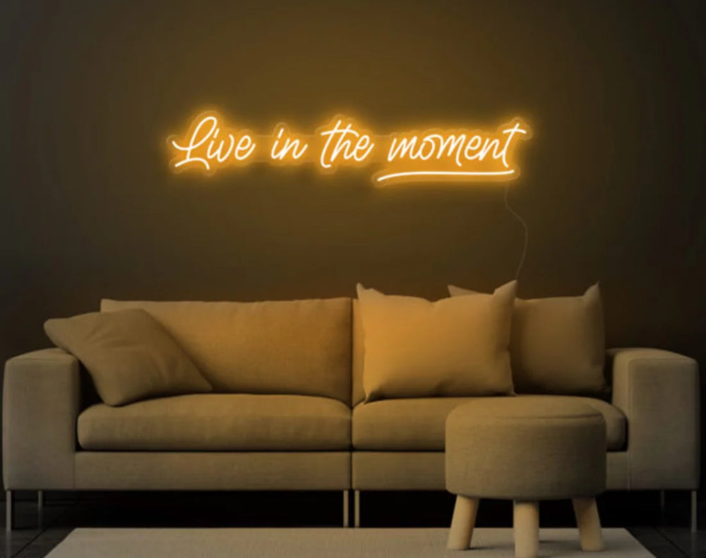 Live in the Moment Valentine's Day LED Neon Sign by LEDNeons - Golden yellow