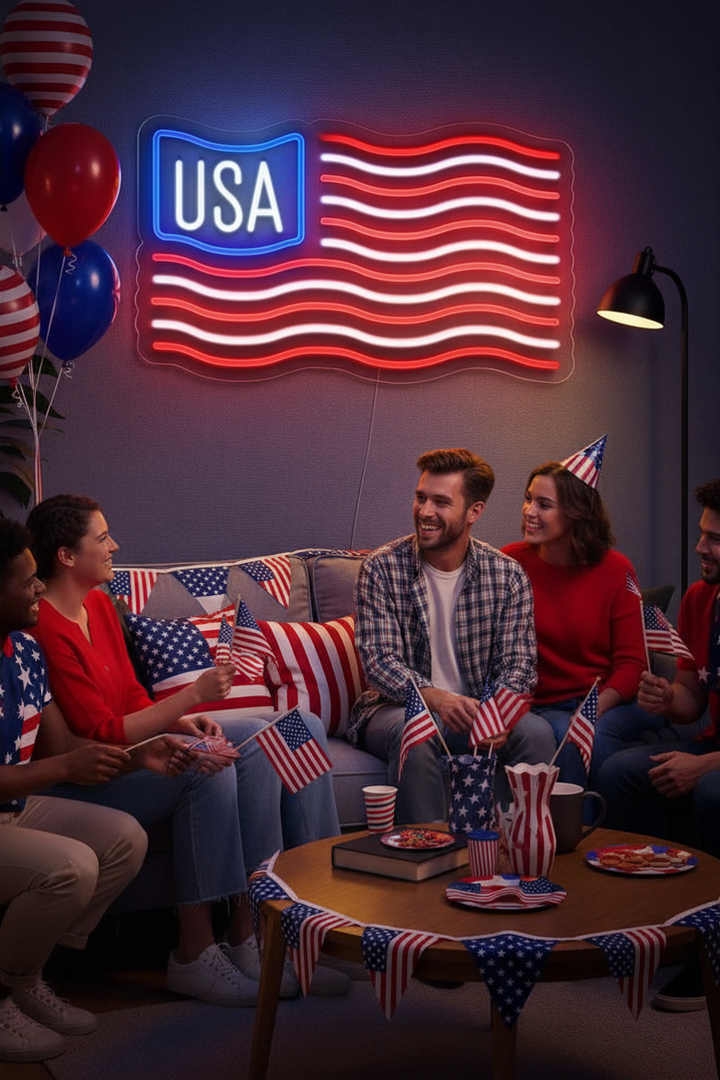 Patriotic USA Neon Light Sign for Home & Party Decor