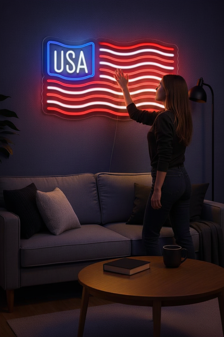 Patriotic USA Neon Light Sign for Home & Party Decor