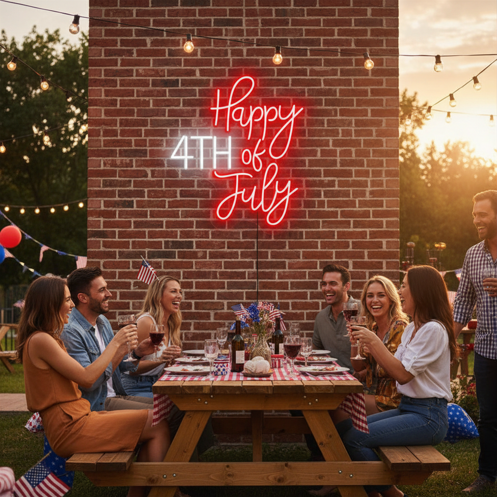 Patriotic Happy 4th of July LED Neon Sign