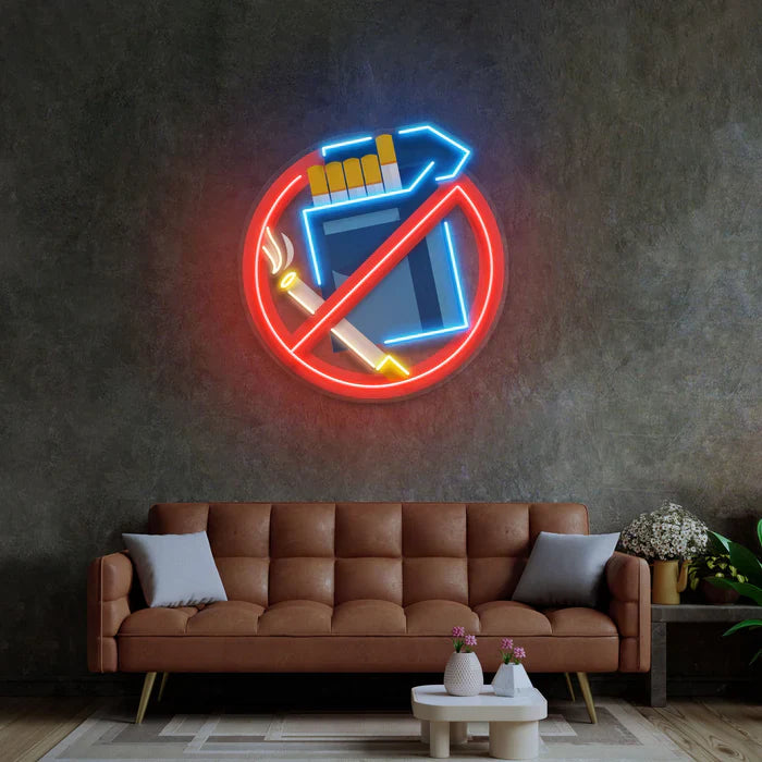 No Smoke UV Art LED Neon Sign in red and blue color by LEDNeons - perfect for bars, lounges, and public spaces.