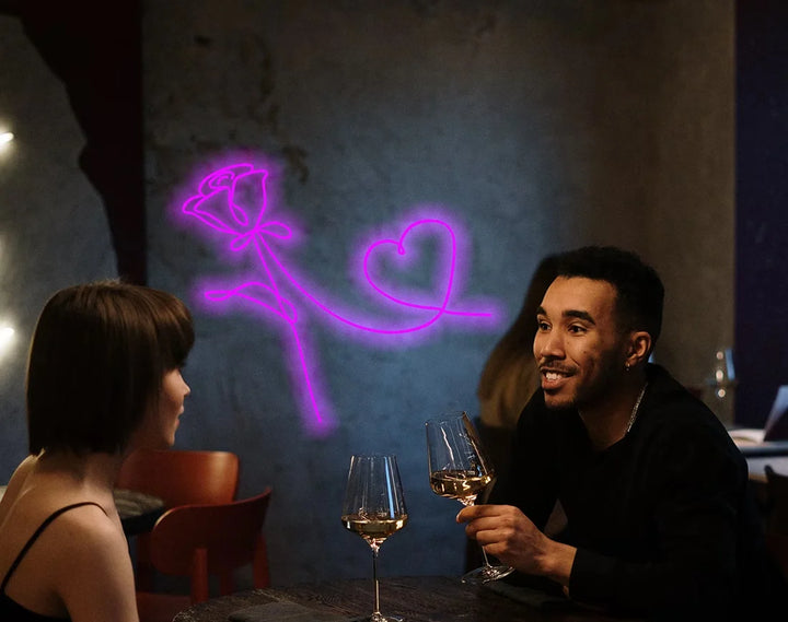 Rose and Heart Valentine's Day LED Neon Sign by LEDNeons - purple