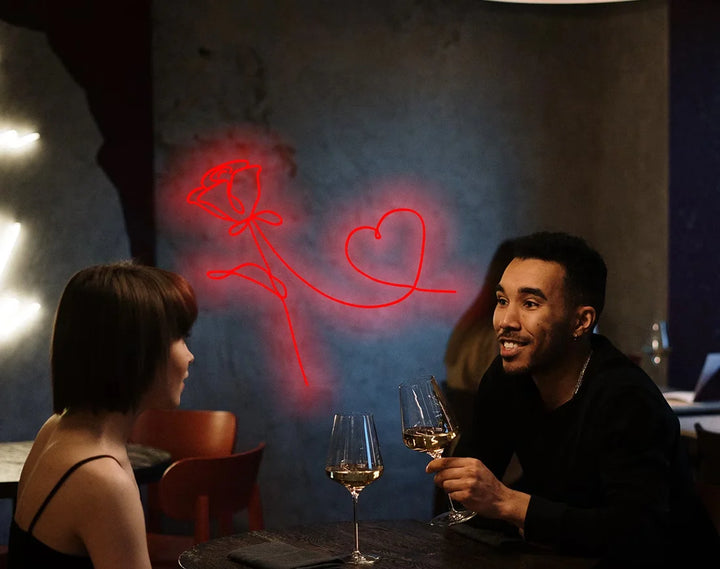 Rose and Heart Valentine's Day LED Neon Sign by LEDNeons - Red