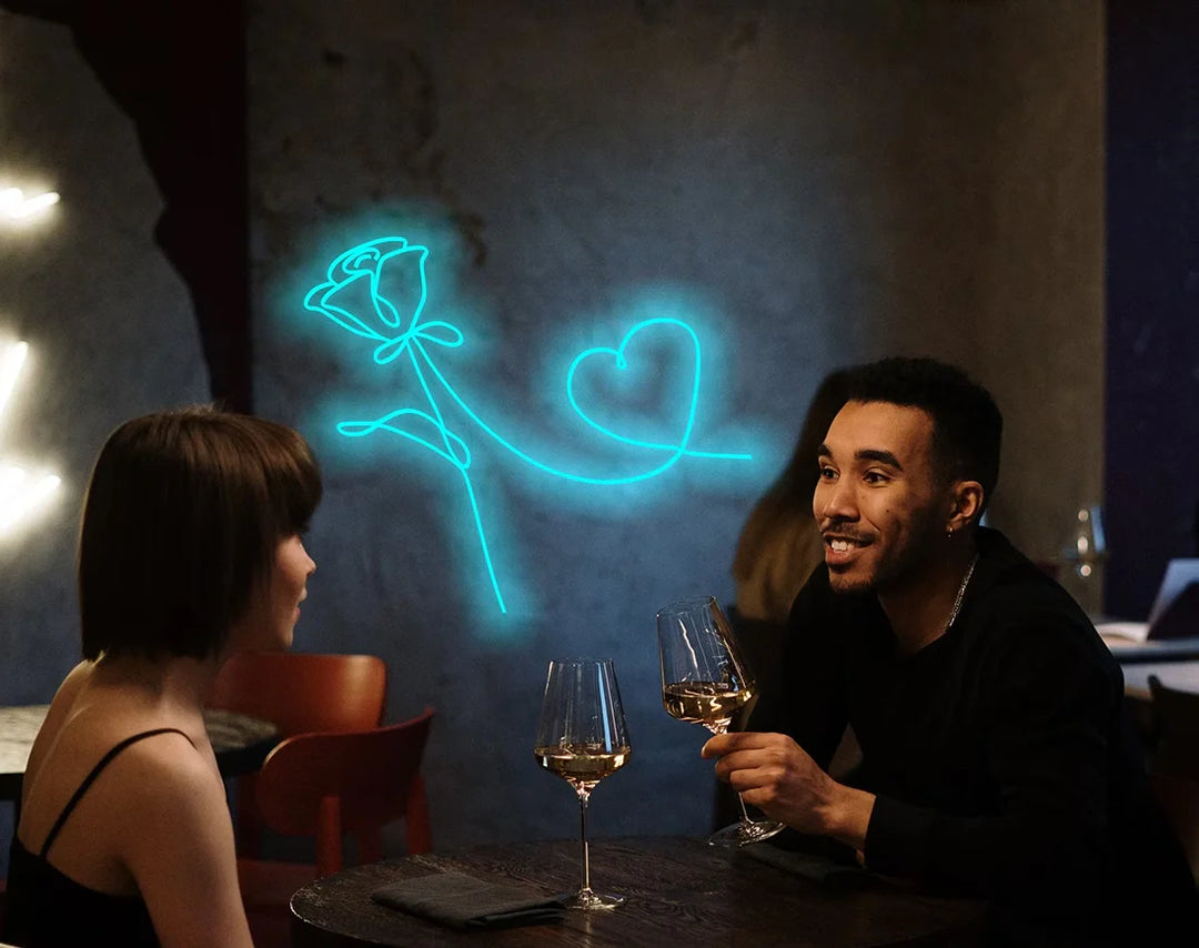 Rose and Heart Valentine's Day LED Neon Sign by LEDNeons - ice Blue 