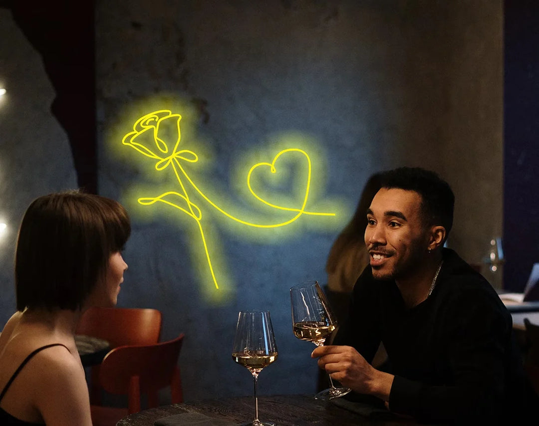 Rose and Heart Valentine's Day LED Neon Sign by LEDNeons - Yellow