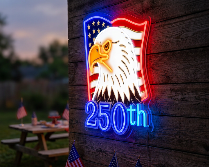 250th Anniversary Eagle Neon Sign at Flag Day Celebration