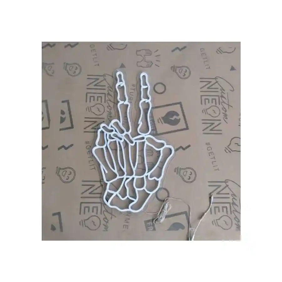 Skeleton Hand Peace Halloween LED Neon Sign by LEDNeons - casting a fun yet creepy glow for Halloween setups.