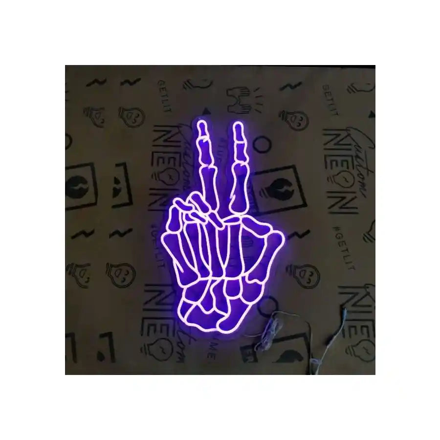Skeleton Hand Peace Halloween LED Neon Sign by LEDNeons - casting a fun yet creepy glow for Halloween setups.