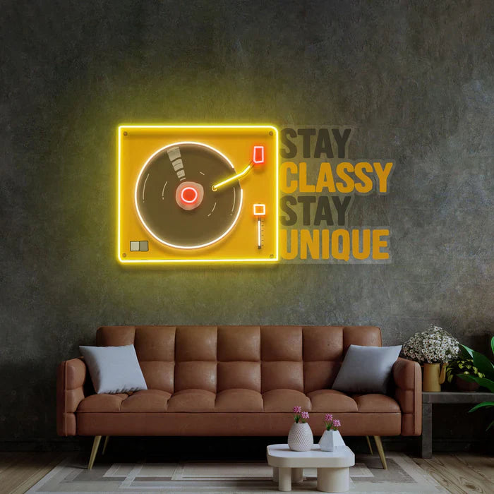 Stay Classy Stay Unique LED Neon Sign in black and yellow colour by LEDNeons  - designed to add motivation and style to any room.  