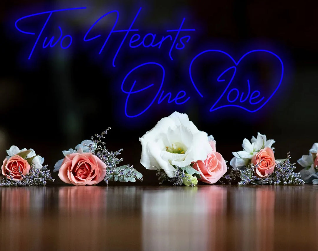 Two Hearts One Love Valentine's Day LED Neon Sign by LEDNeons - blue
