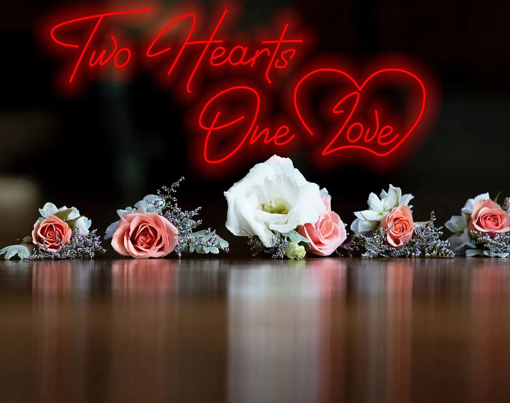 Two Hearts One Love Valentine's Day LED Neon Sign by LEDNeons - Red