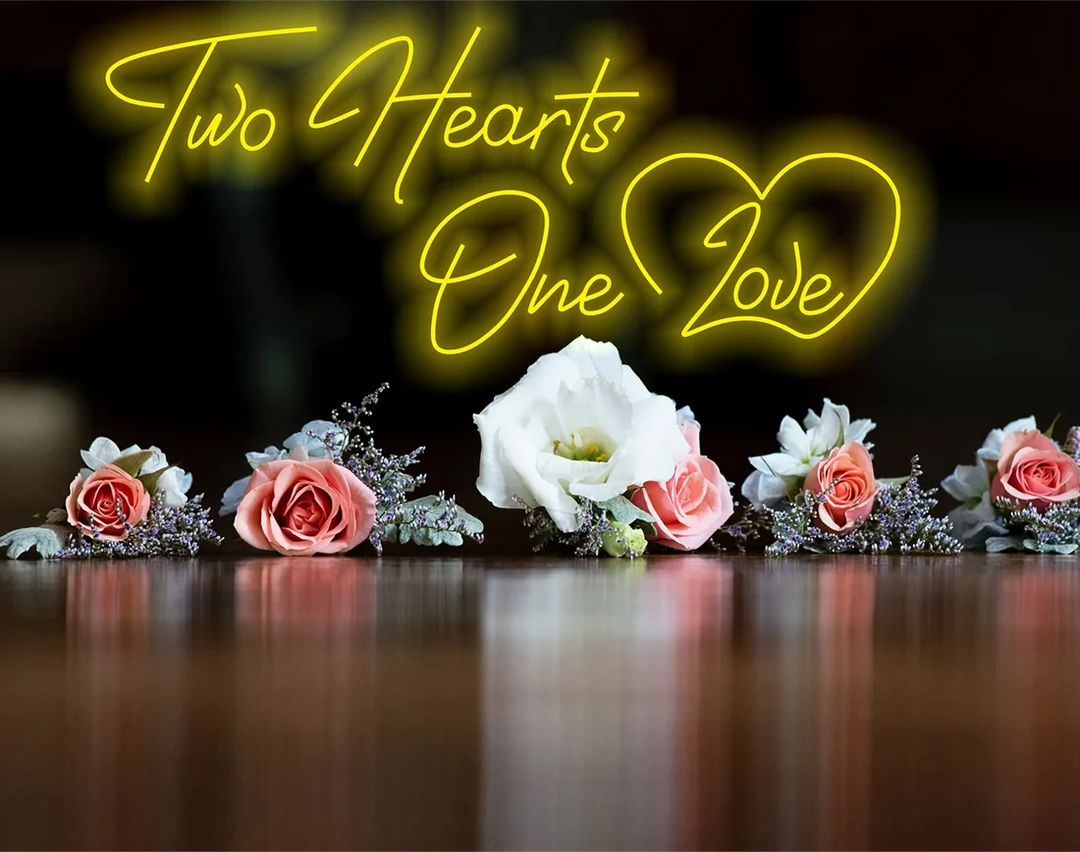 Two Hearts One Love Valentine's Day LED Neon Sign by LEDNeons - Yellow